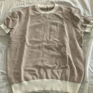 Suitsupply Cream and Light Brown Striped Short Sleeve Knit Tee